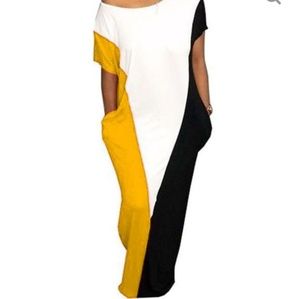 Yellow,Black and White oversized Maxi Dress